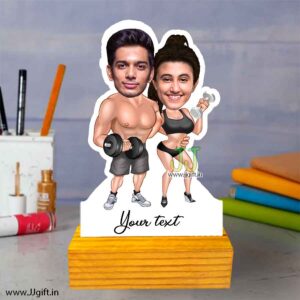 Gym enthusiasm couple caricature