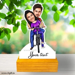 Couple on cycle caricature