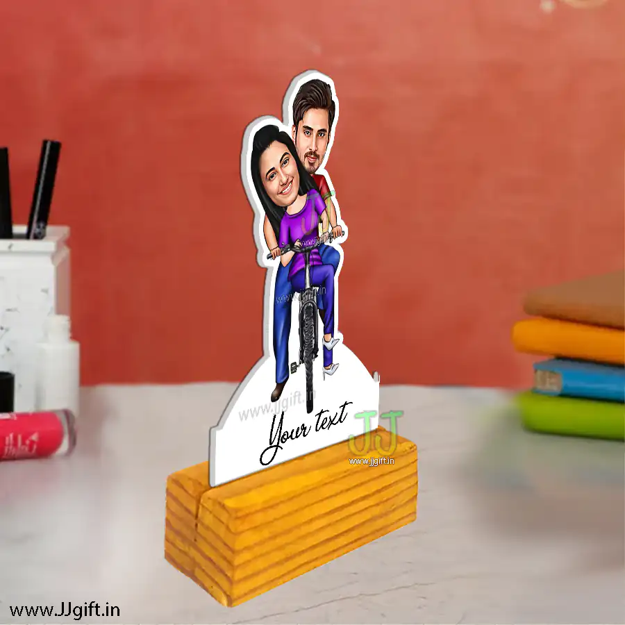 Couple on cycle caricature
