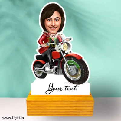 Girl on motorcycle caricature