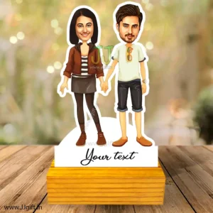 Personalized friend caricature on wooden stand