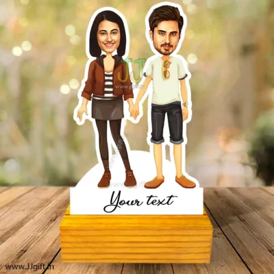 Personalized friend caricature on wooden stand
