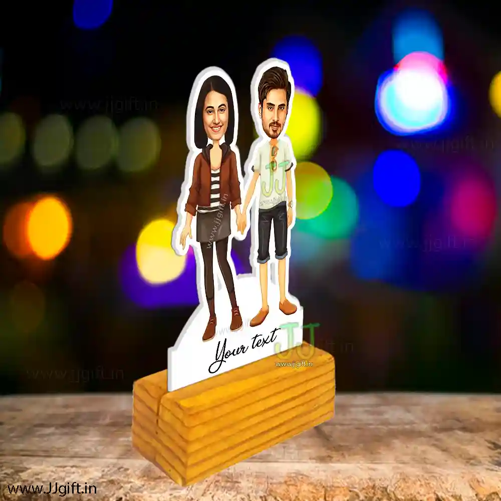 Personalized friend caricature on wooden stand buy online