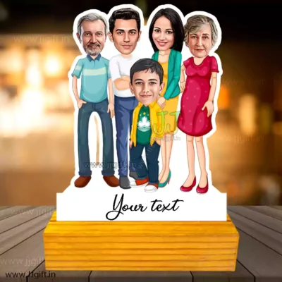 Full family with 1 son caricature