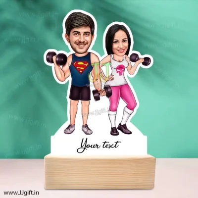 Gym lover couple caricature gift