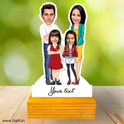 mom, dad with 2 daughter caricature