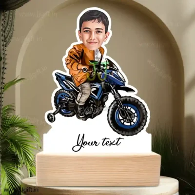 Bike lover kid caricature