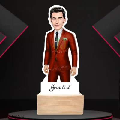 Boy in red blazer caricature