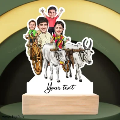 Family on bulllock cart caricature