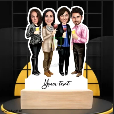 Friends in party caricature