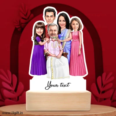 South indian family with 3 child caricature