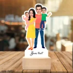 Mom, dad with 2 child caricature gift