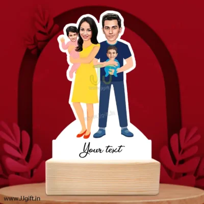 Mom, dad with 2 son caricature gift