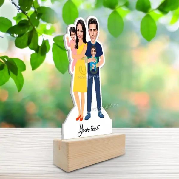 Mom, dad with 2 son caricature gift - Image 2
