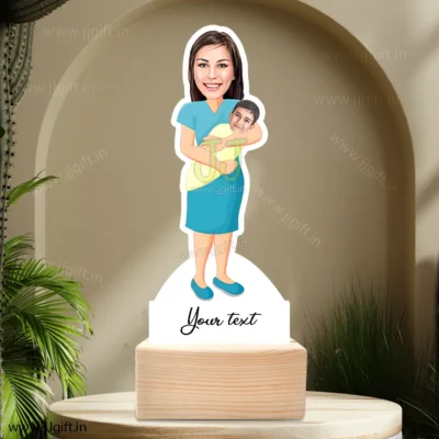 Mom with new born baby caricature