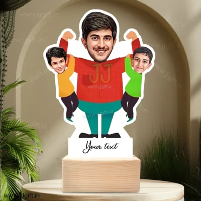 Funny caricature of dad with 2 son