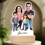 Family caricature of 4 person with son and daughter