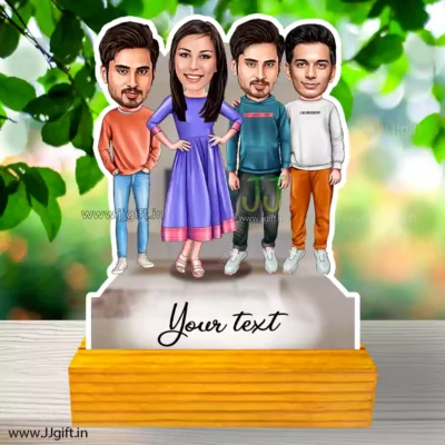 3 male and 1 female caricature gift