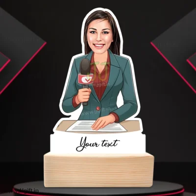Anchor lady caricature, unique present for news anchor