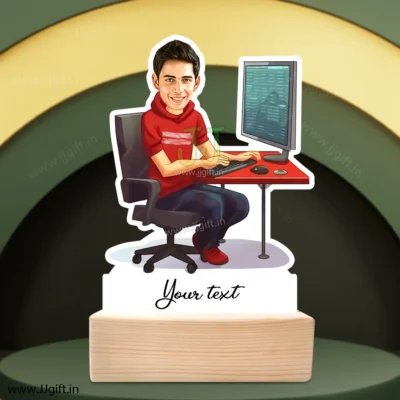 Caricature for Young boy work in laptop