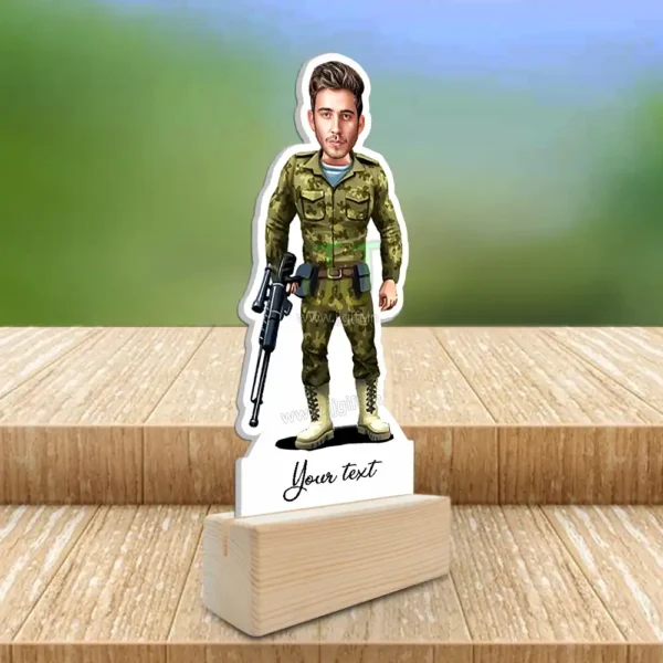 Indian army man with snipper caricature gift, unique standee for army man - Image 2