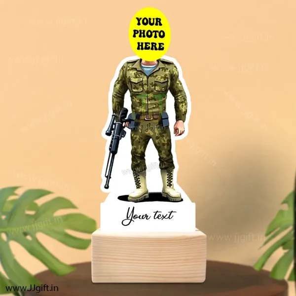 Indian army man with snipper caricature gift, unique standee for army man - Image 3