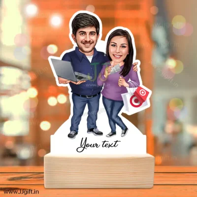 It guy and shopping lady caricature gift