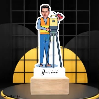 Surveyor caricature gift, Statue for civil engineer with measurment equipment