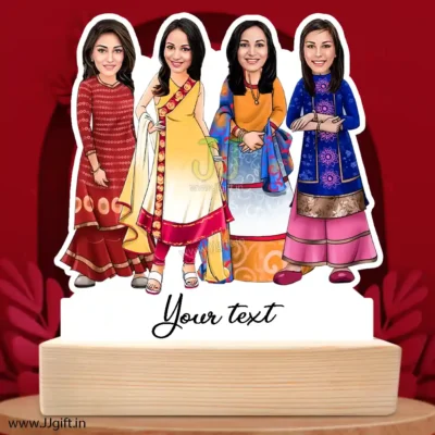 4 female frined in traditional attire caricature standee gift , Acrylic made 4 female standee