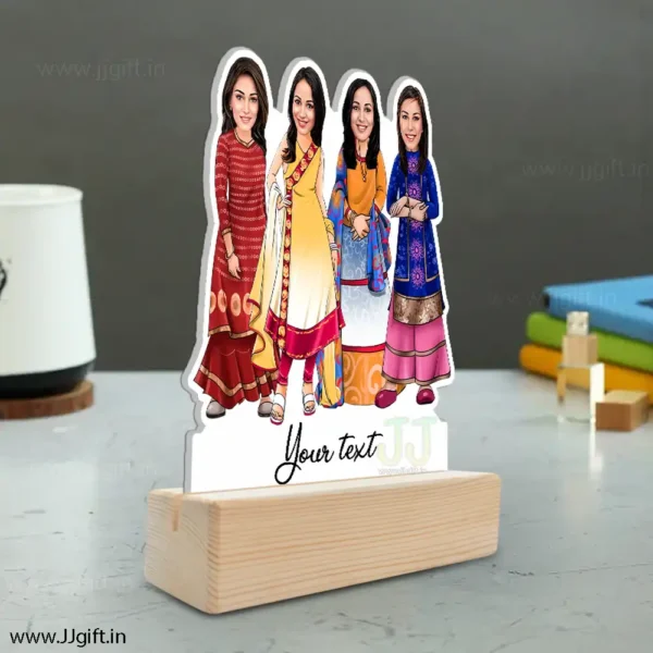 4 female frined in traditional attire caricature standee gift , Acrylic made 4 female standee - Image 2