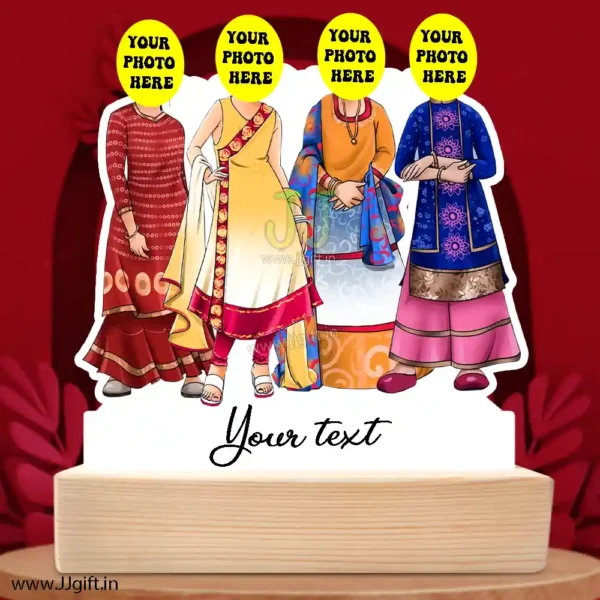 4 female frined in traditional attire caricature standee gift , Acrylic made 4 female standee - Image 3