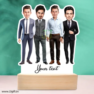 4 male friend in formal and suit attire caricature gift, Corporate outfit caricature for 4 friends