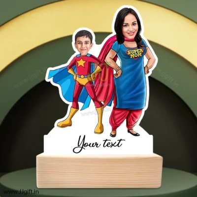 Super mom and super son caricature gift idea