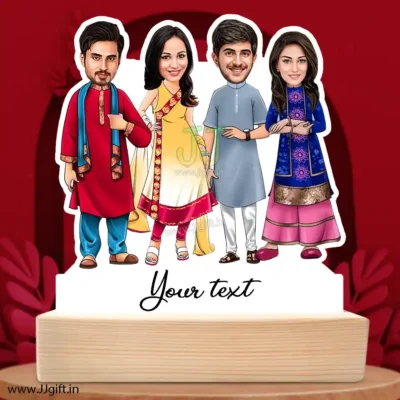 Traditional outfit caricature gift for 4 friends