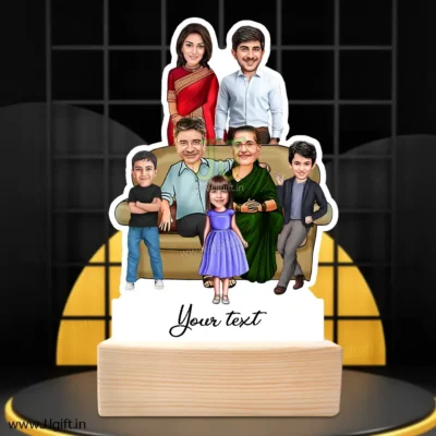 Family photo cartoon gift with 2 boy and 1 girl