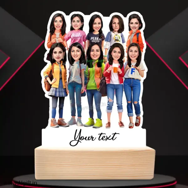 1 to 10 Female Frined Group Caricature Standee in Western outfit, Personalized 10 Female Group Standee Gift in Western Outfit