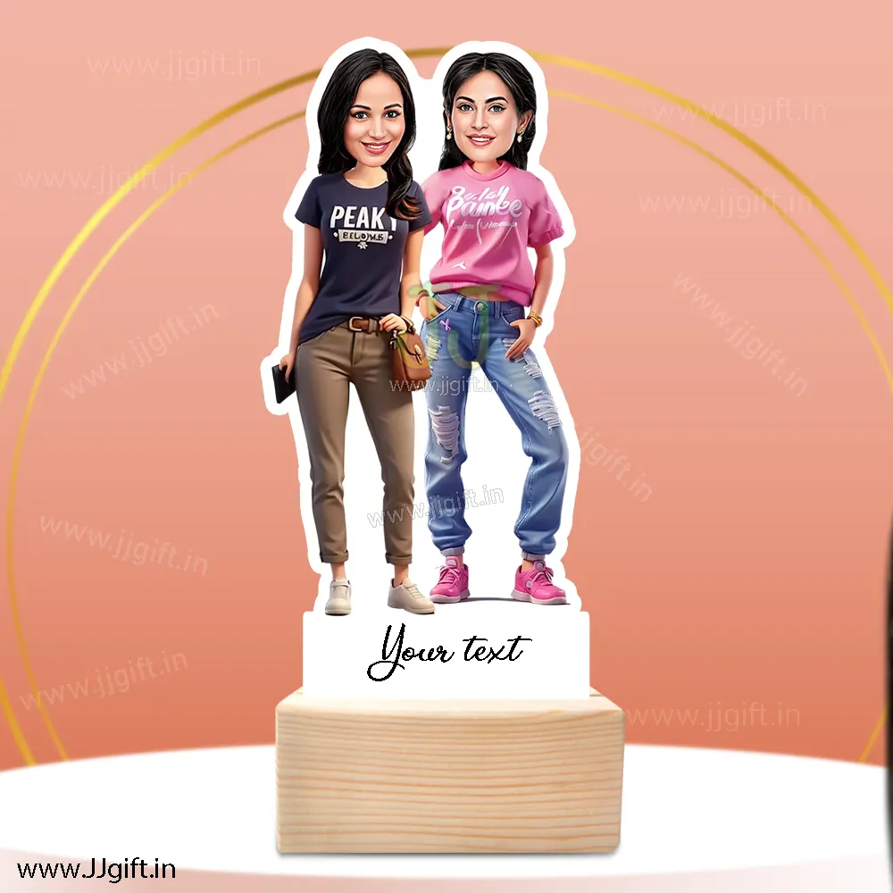 1 to 10 Female Frined Group Caricature Standee in Western outfit, Personalized 2 Female Group Standee Gift in Western Outfit