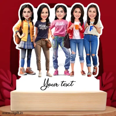 1 to 10 Female Frined Group Caricature Standee in Western outfit, Personalized 5 Female Group Standee Gift in Western Outfit