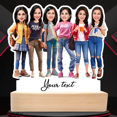 1 to 10 Female Frined Group Caricature Standee in Western outfit, Personalized 6 Female Group Standee Gift in Western Outfit