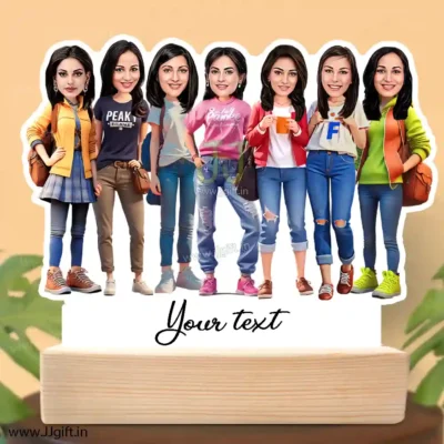 1 to 10 Female Frined Group Caricature Standee in Western outfit, Personalized 7 Female Group Standee Gift in Western Outfit