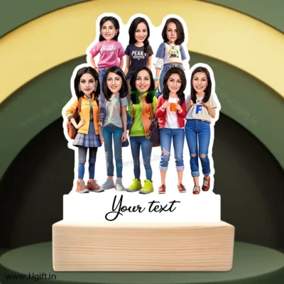1 to 10 Female Frined Group Caricature Standee in Western outfit, Personalized 8 Female Group Standee Gift in Western Outfit