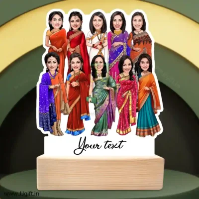 10 Lady in saree group caricature gift, Saree outfit female group caricature