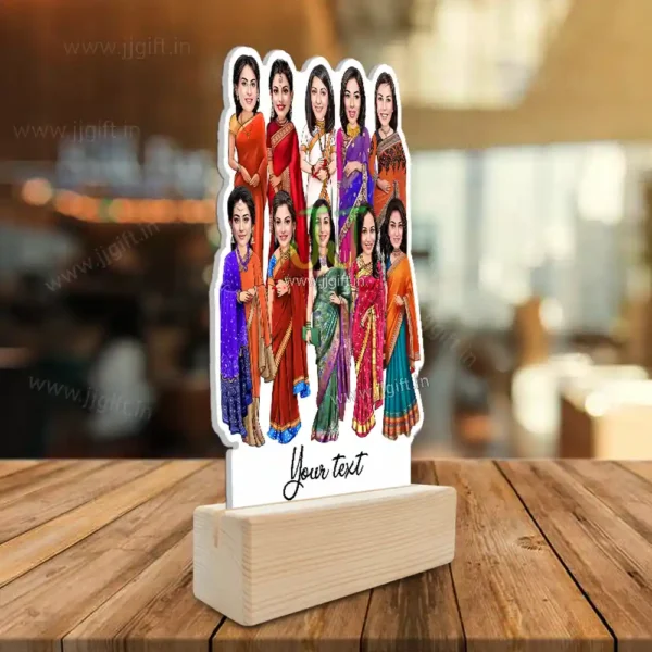 10 Lady in saree group caricature gift, Saree outfit female group caricature - Image 2