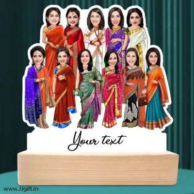11 Lady in saree group caricature gift, Saree outfit female group caricature