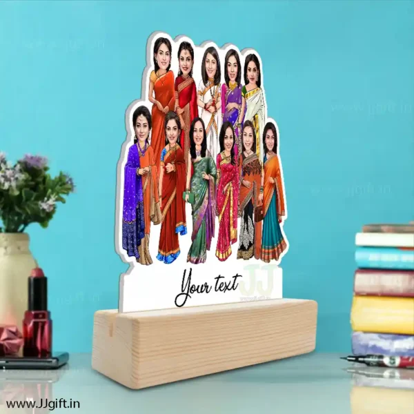 11 Lady in saree group caricature gift, Saree outfit female group caricature - Image 2