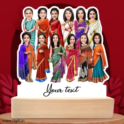 12 Lady in saree group caricature gift, Saree outfit female group caricature