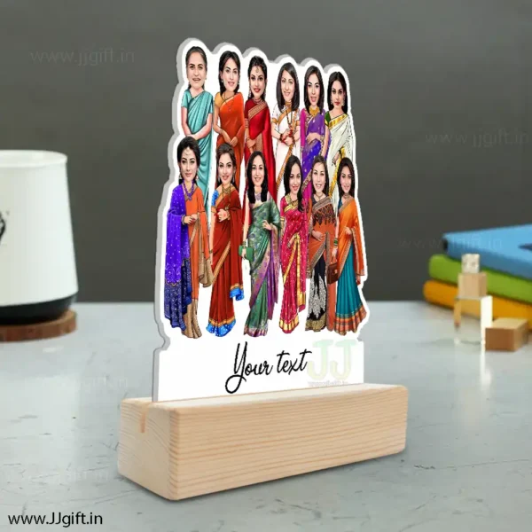 12 Lady in saree group caricature gift, Saree outfit female group caricature - Image 2