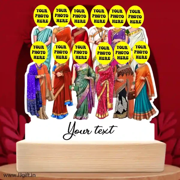 12 Lady in saree group caricature gift, Saree outfit female group caricature - Image 3