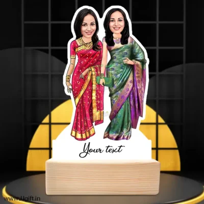 2 Lady in saree group caricature gift, Saree outfit female group caricature