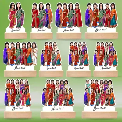2 to 12 Lady in saree group caricature gift